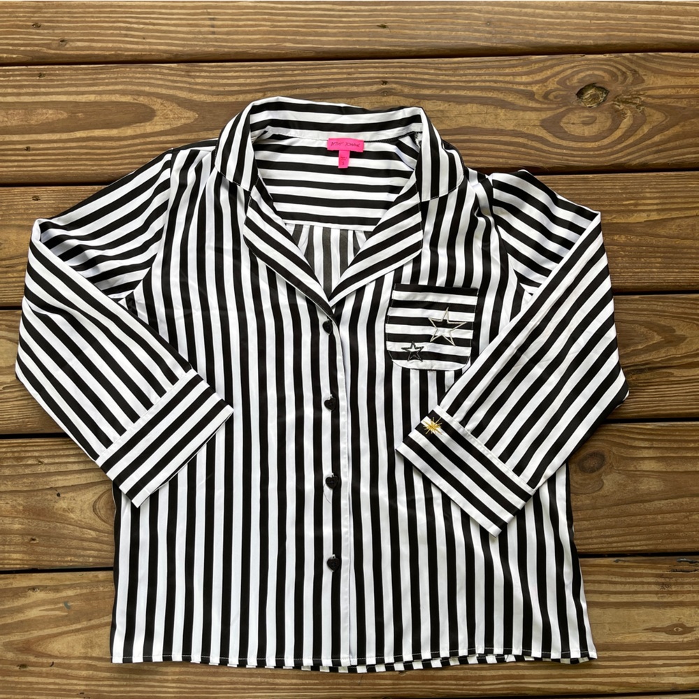 Betsey Johnson Black White Striped Pajama Set Moon Star Sleepwear Size Small - Picture 11 of 16